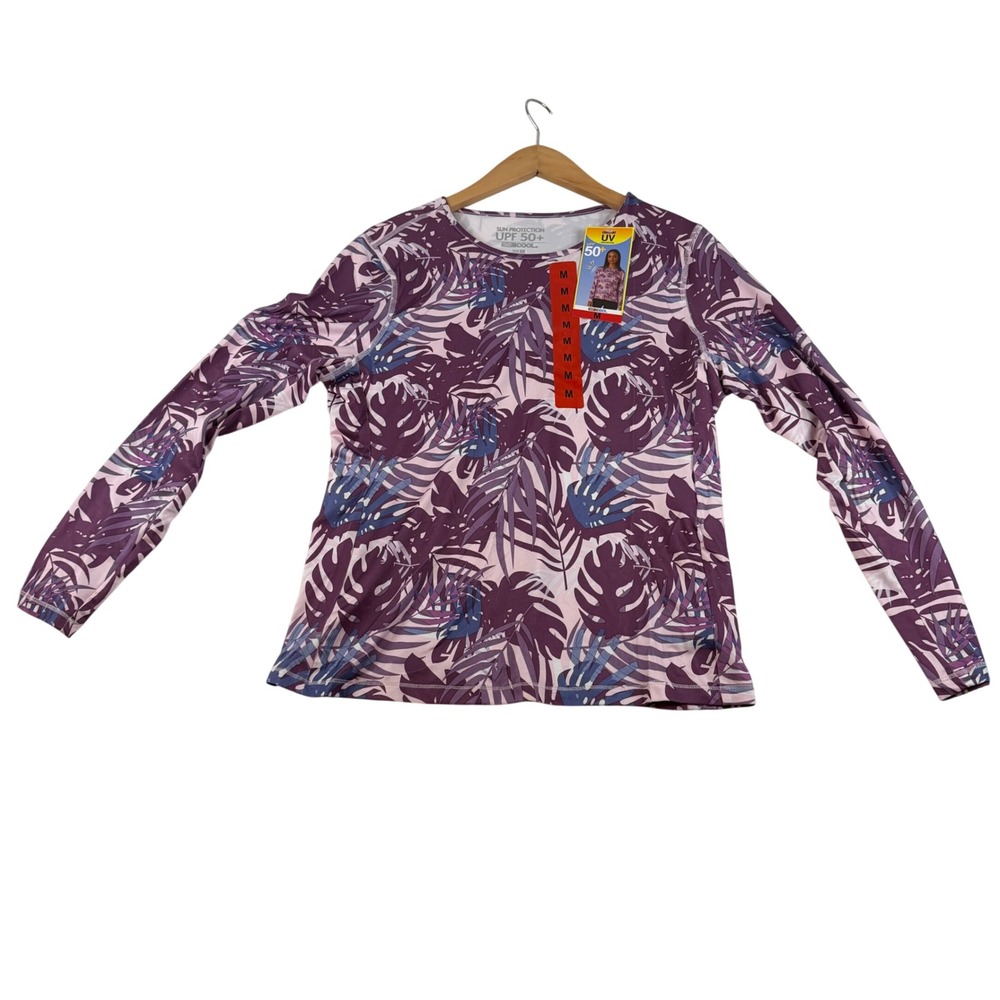 32 Degrees Cool Womens UPF 50+ Sun Protection Shirt Purple Tropical Leaf Medium